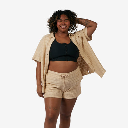 TomboyX Crochet Cabana Shirt - Sandshell