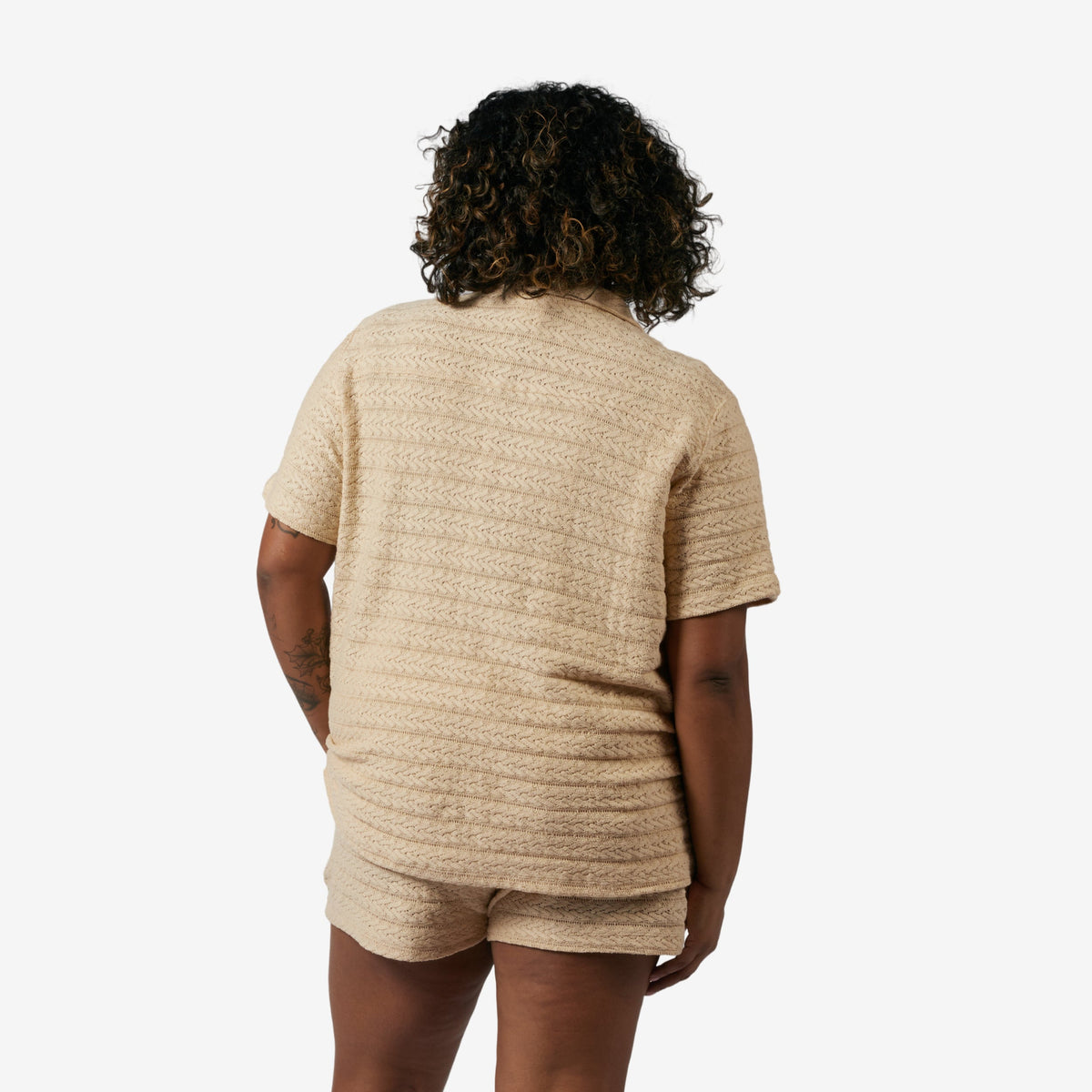 TomboyX Crochet Cabana Shirt - Sandshell