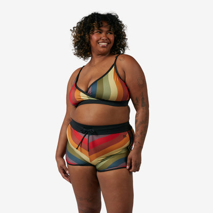 TomboyX Swim High Waisted Boy Short - Rainbow Wave