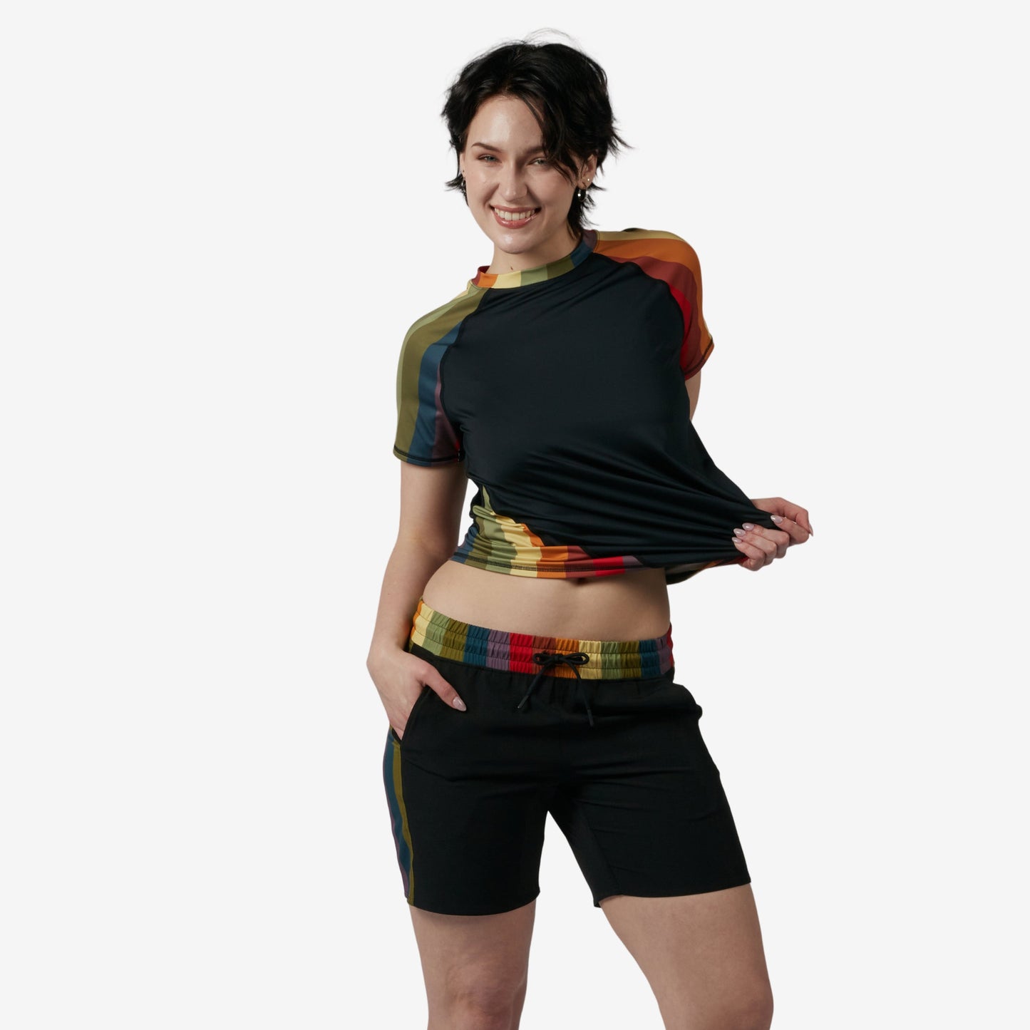 TomboyX Swim 7" Pull-On Board Shorts Light Weight - Rainbow Wave