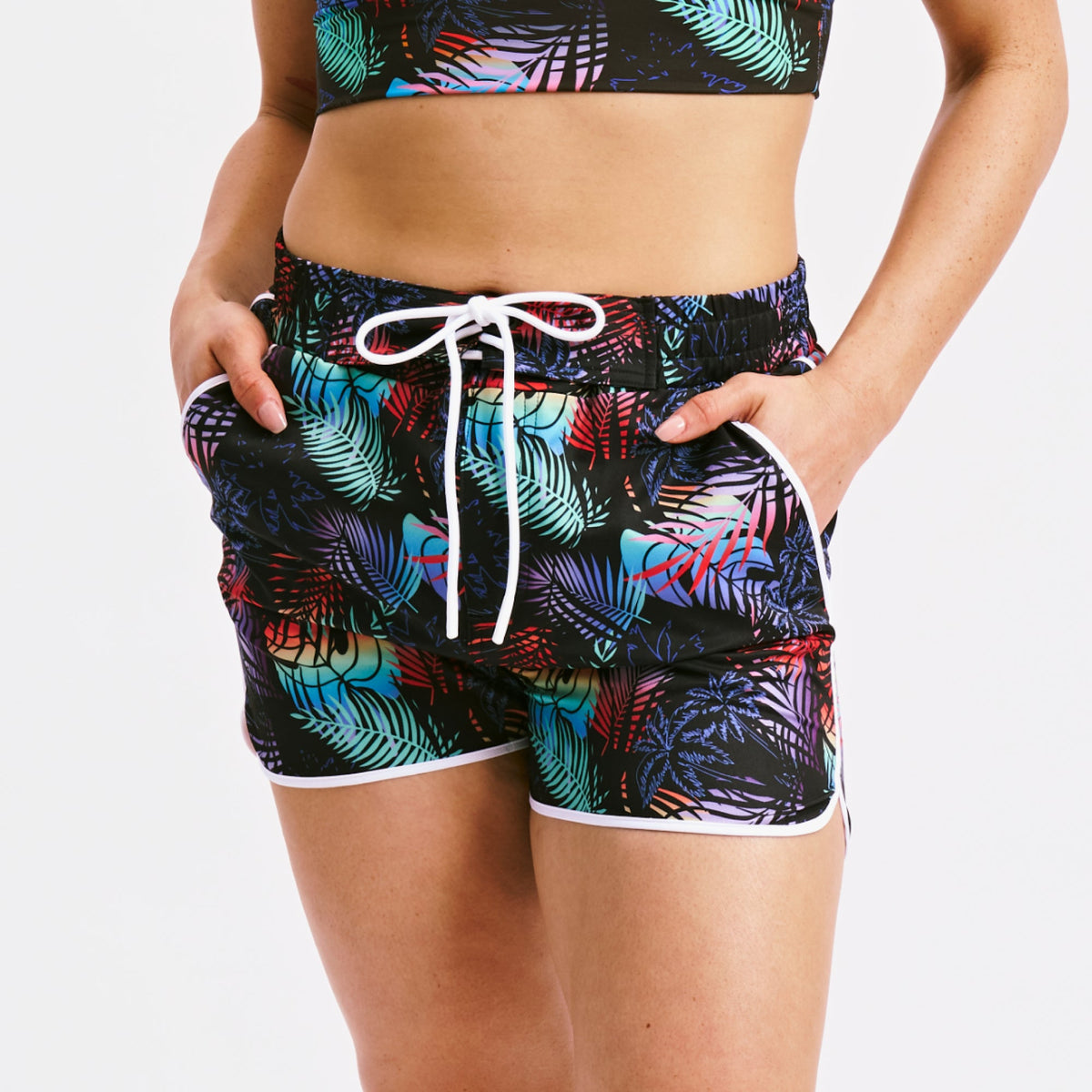 TomboyX Swim 2.5" High Waisted Board Shortie - Palm Dreams