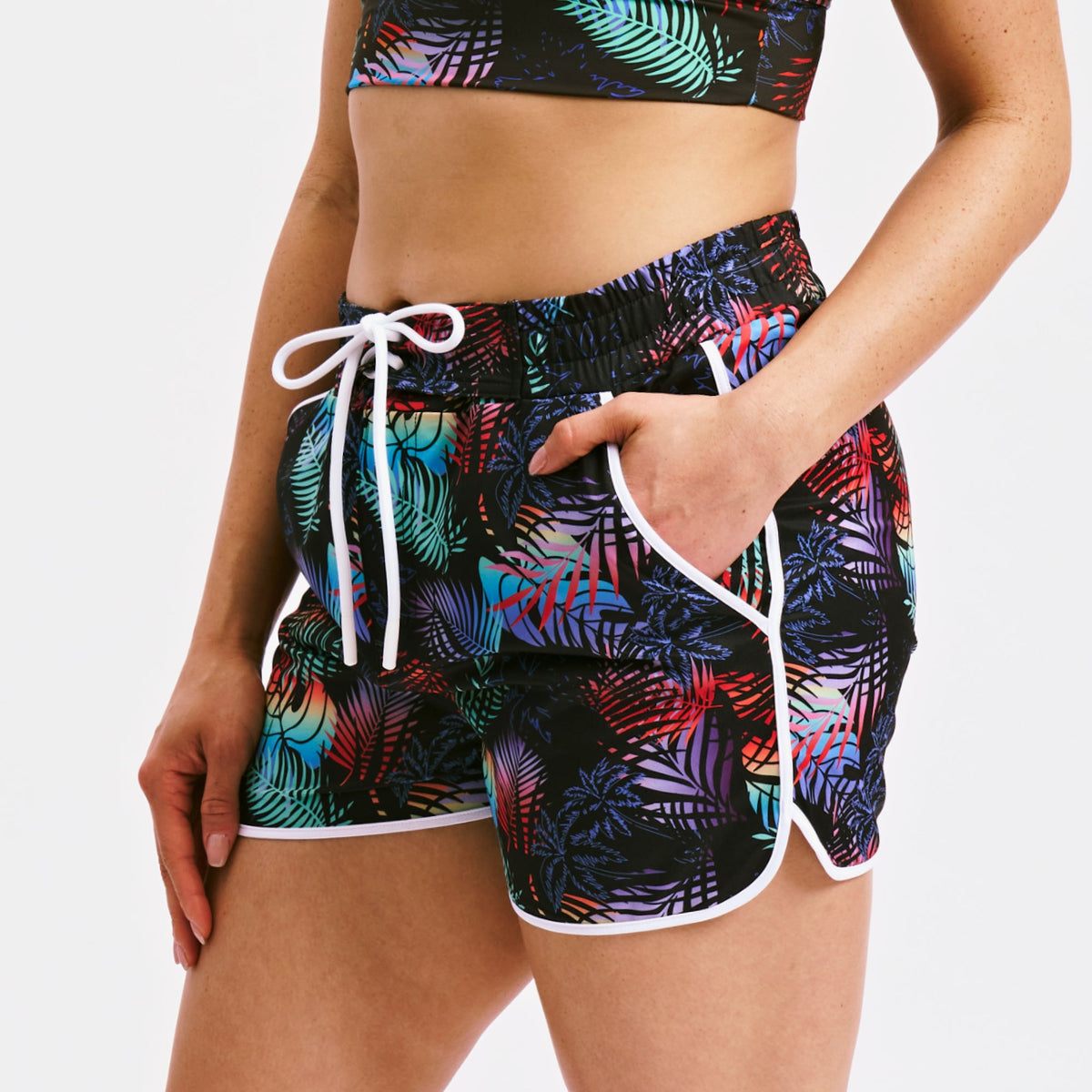 TomboyX Swim 2.5" High Waisted Board Shortie - Palm Dreams