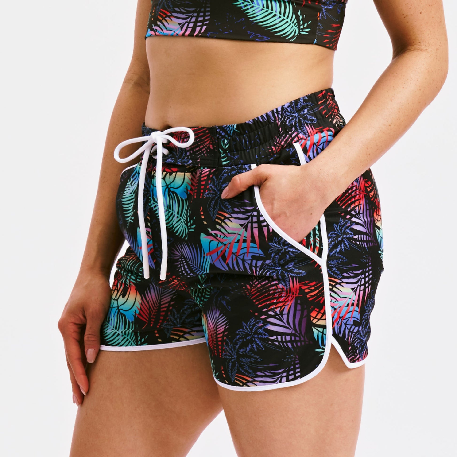 TomboyX Swim 2.5" High Waisted Board Shortie - Palm Dreams