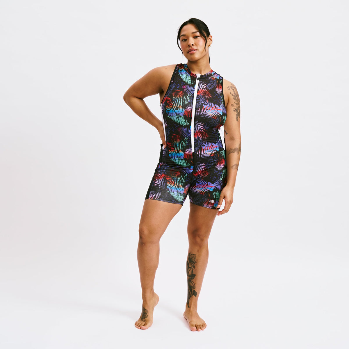 TomboyX Swim 4.5" Zip Up Unisuit - Palm Dreams