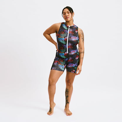 TomboyX Swim 4.5" Zip Up Unisuit - Palm Dreams
