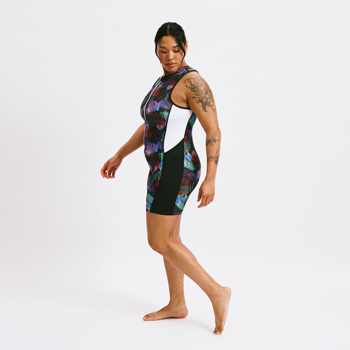 TomboyX Swim 4.5" Zip Up Unisuit - Palm Dreams