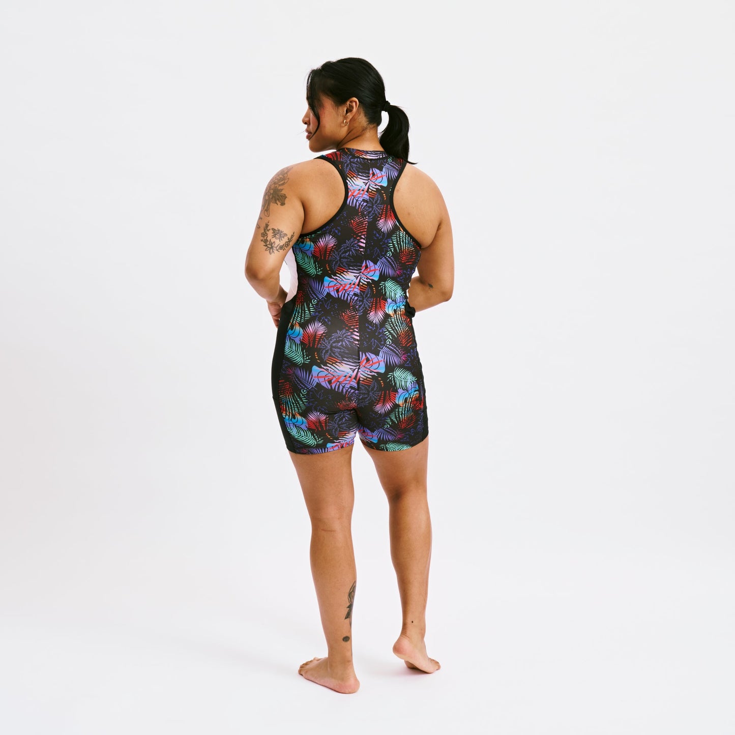 TomboyX Swim 4.5" Zip Up Unisuit - Palm Dreams