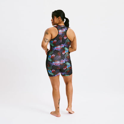 TomboyX Swim 4.5" Zip Up Unisuit - Palm Dreams