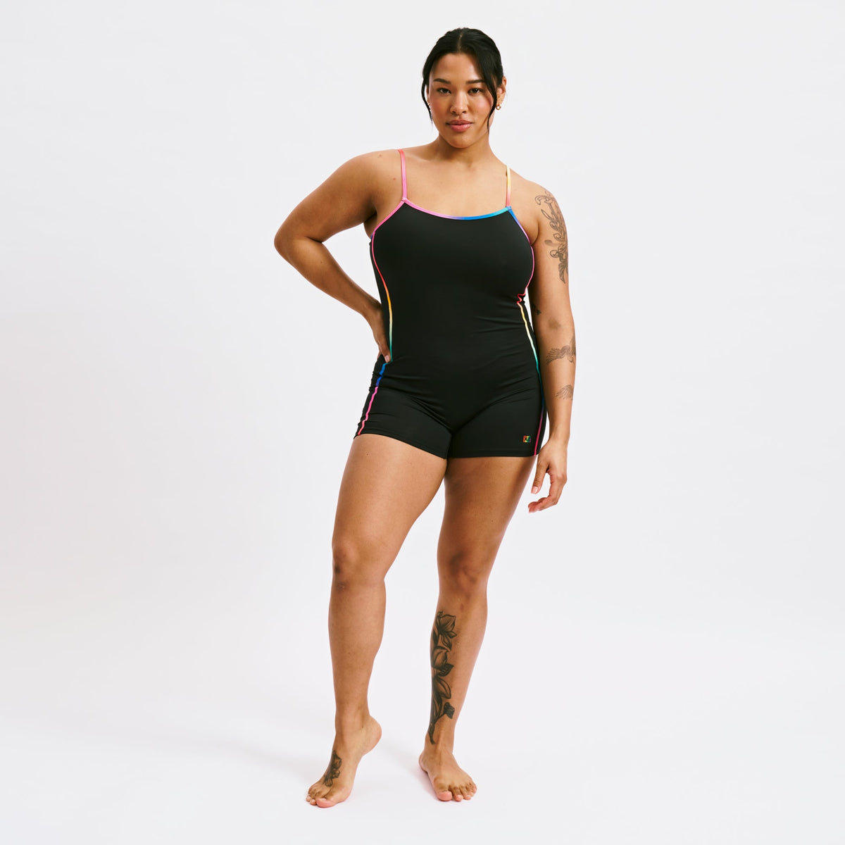 TomboyX Swim 3.5" Skinny Strap Unisuit - Black Rainbow Ombre