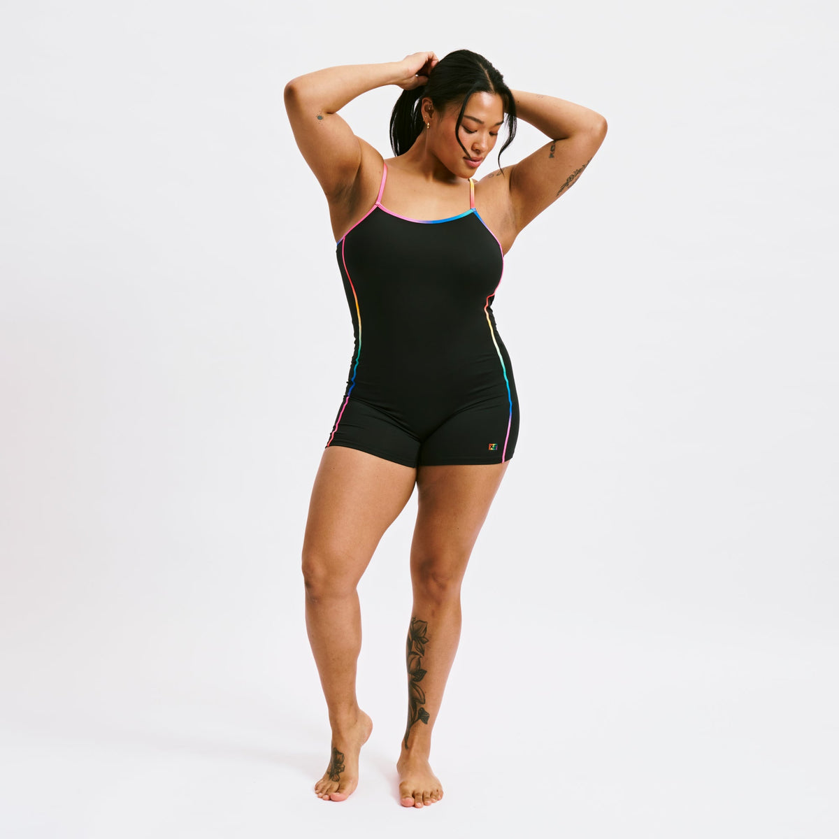 TomboyX Swim 3.5" Skinny Strap Unisuit - Black Rainbow Ombre