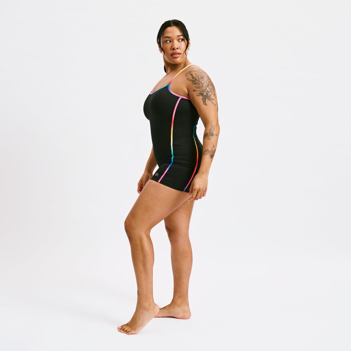 TomboyX Swim 3.5" Skinny Strap Unisuit - Black Rainbow Ombre