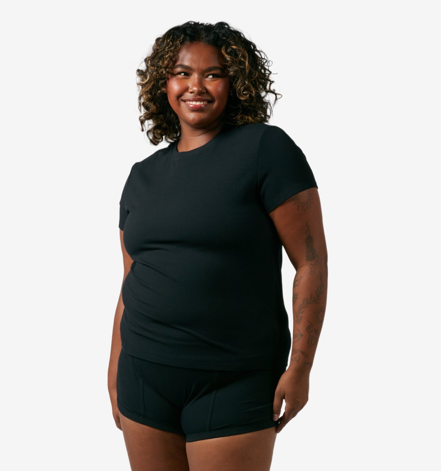 TomboyX Bamboo Rib Short Sleeve Tee - Black