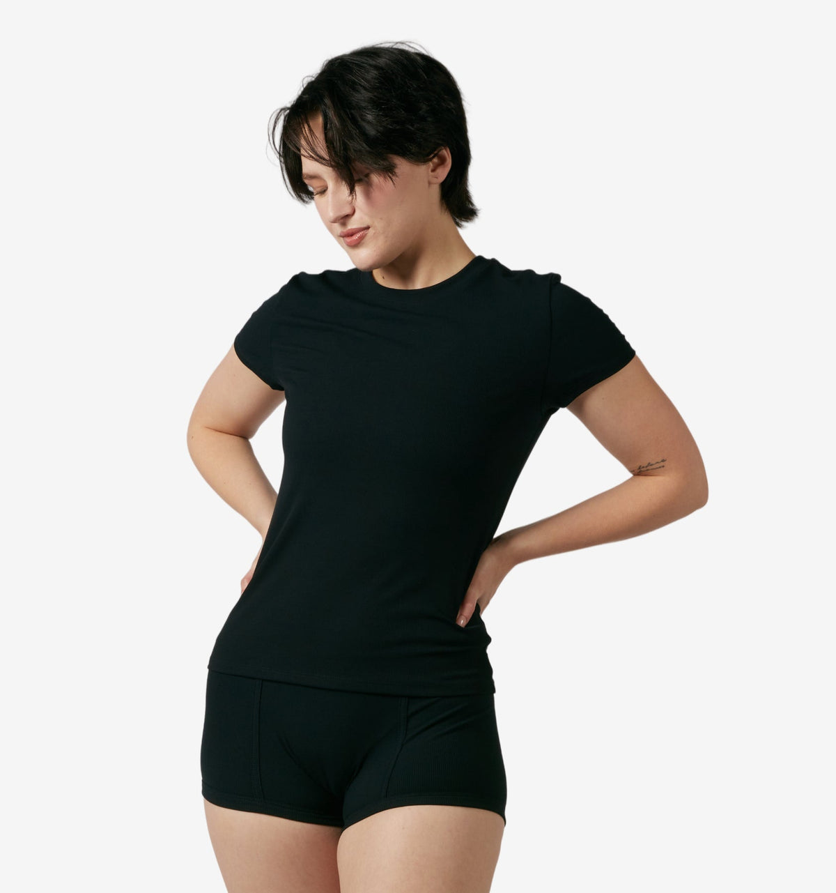 TomboyX Bamboo Rib Short Sleeve Tee - Black
