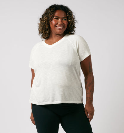 TomboyX Short Sleeve Jersey Slub V Neck Tee - Natural
