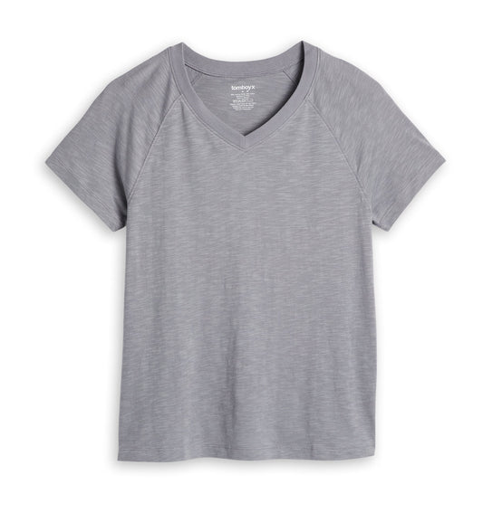TomboyX Short Sleeve Jersey Slub V Neck Tee - Ultimate Gray