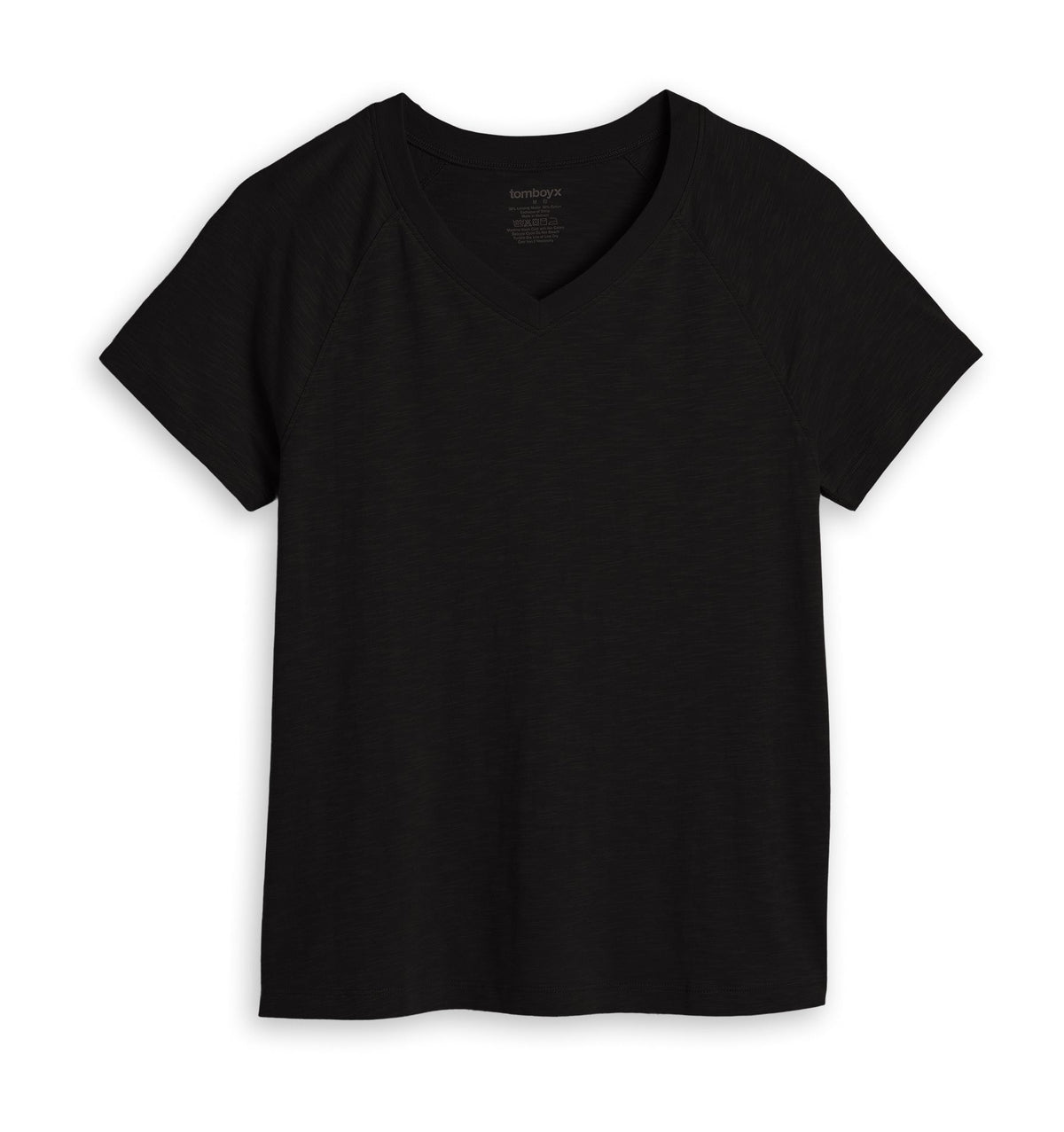 TomboyX Short Sleeve Jersey Slub V Neck Tee - Black