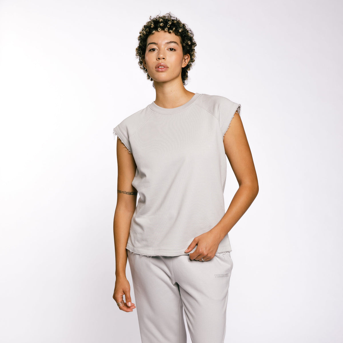 TomboyX French Terry Cut Off Crew - Concrete Gray