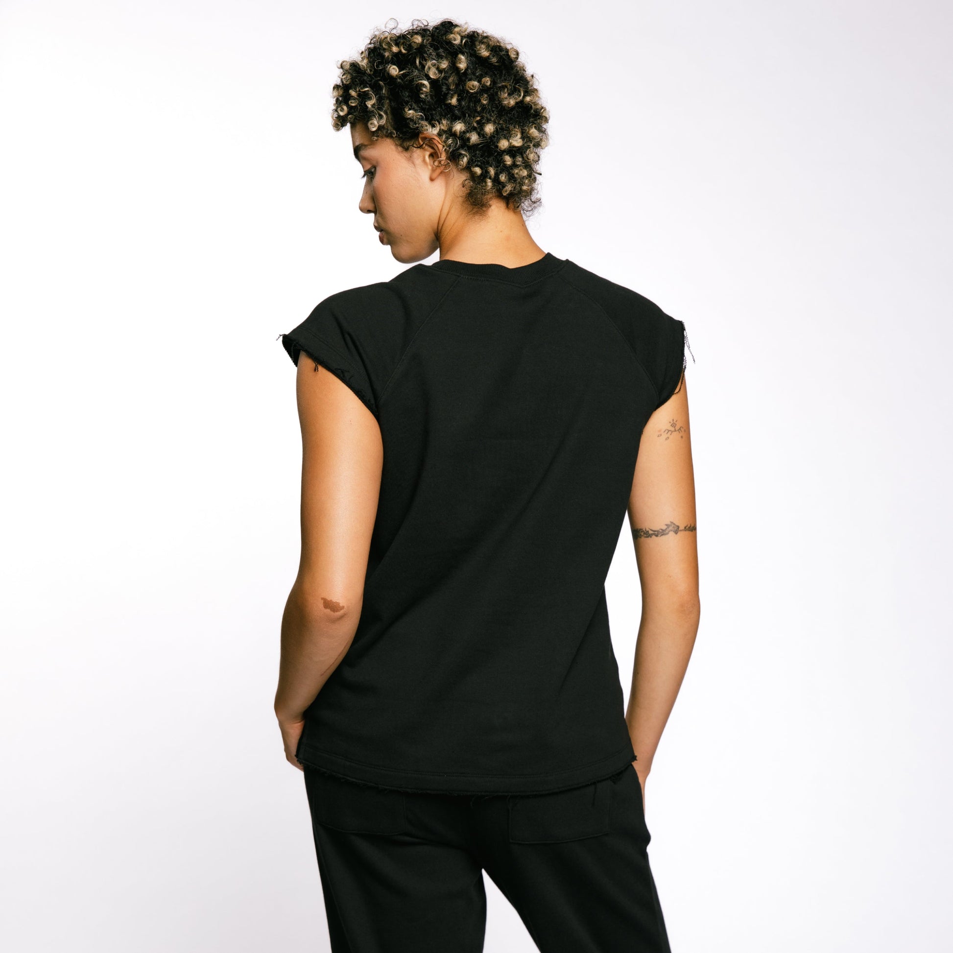 TomboyX French Terry Cut Off Crew - Black