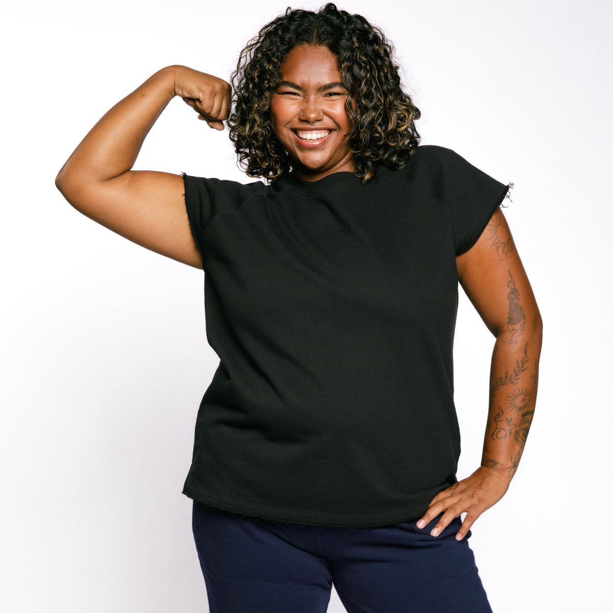 TomboyX French Terry Cut Off Crew - Black