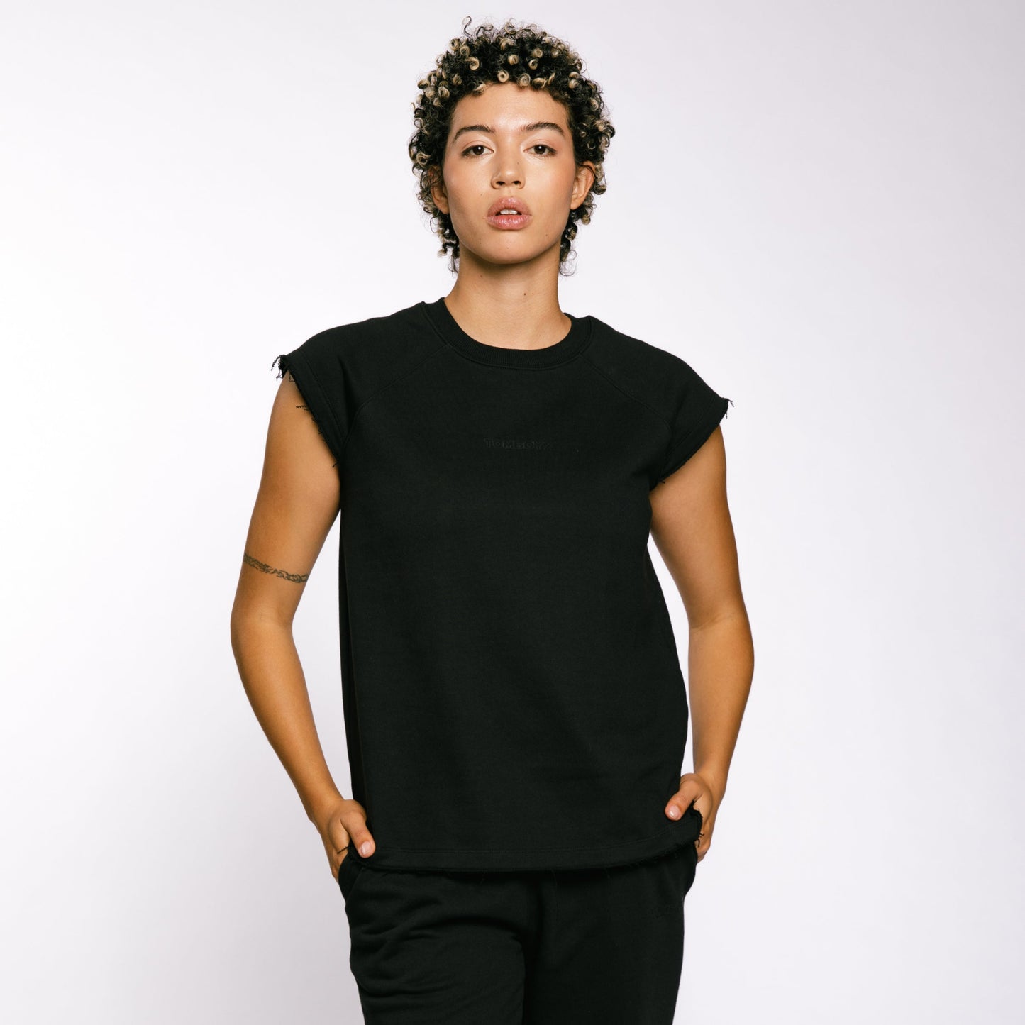 TomboyX French Terry Cut Off Crew - Black