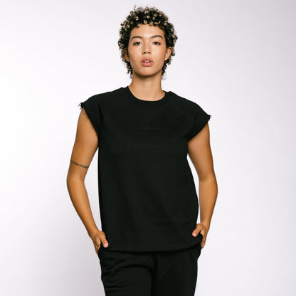 TomboyX French Terry Cut Off Crew - Black