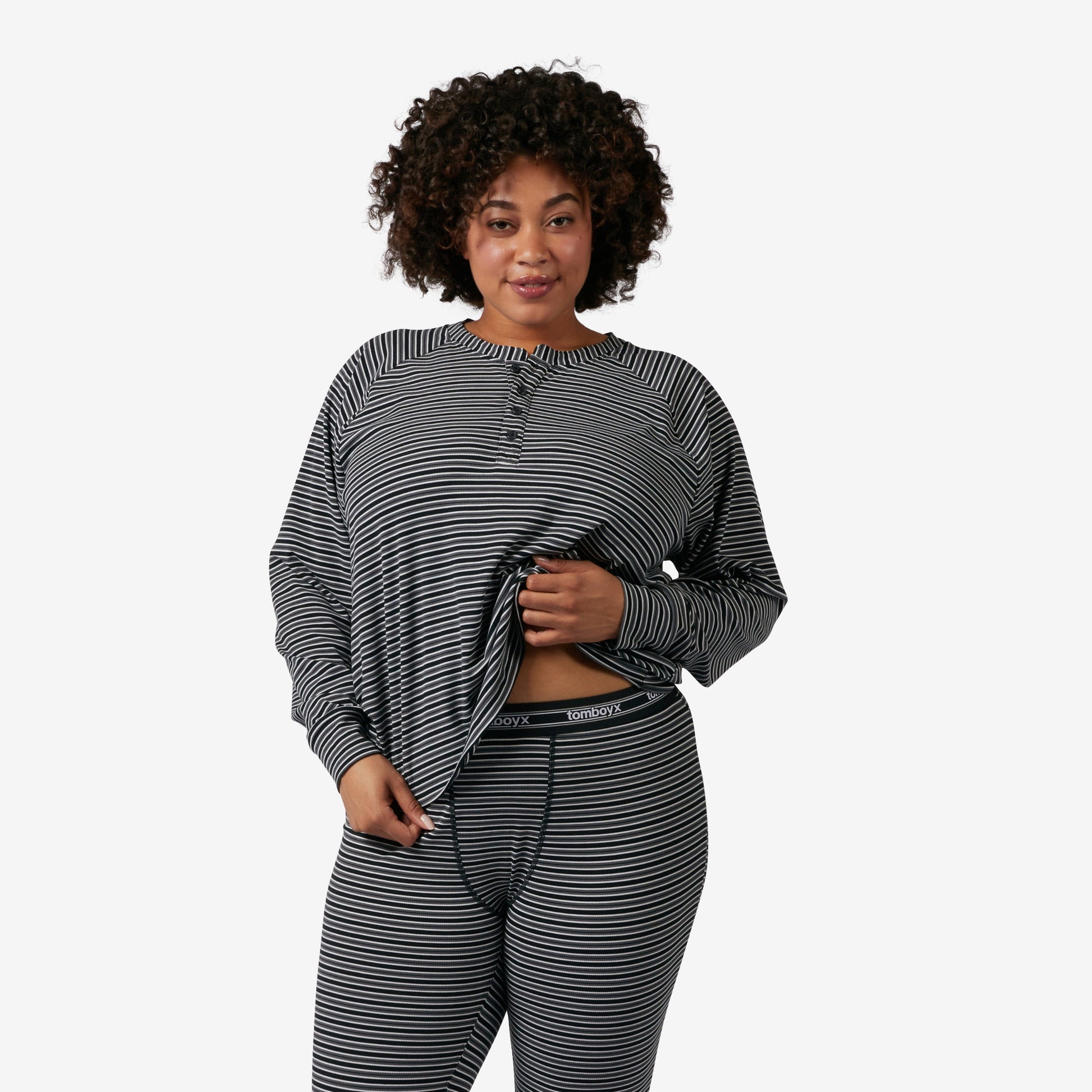 TomboyX Bamboo Rib Long Sleeve Henley - Black