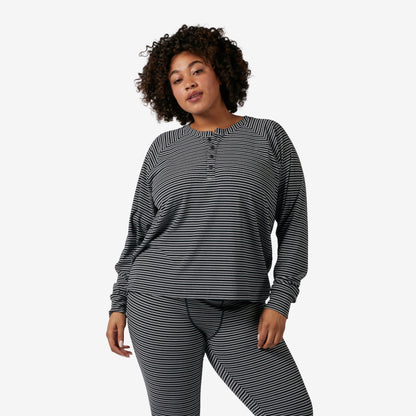 TomboyX Bamboo Rib Long Sleeve Henley - Black