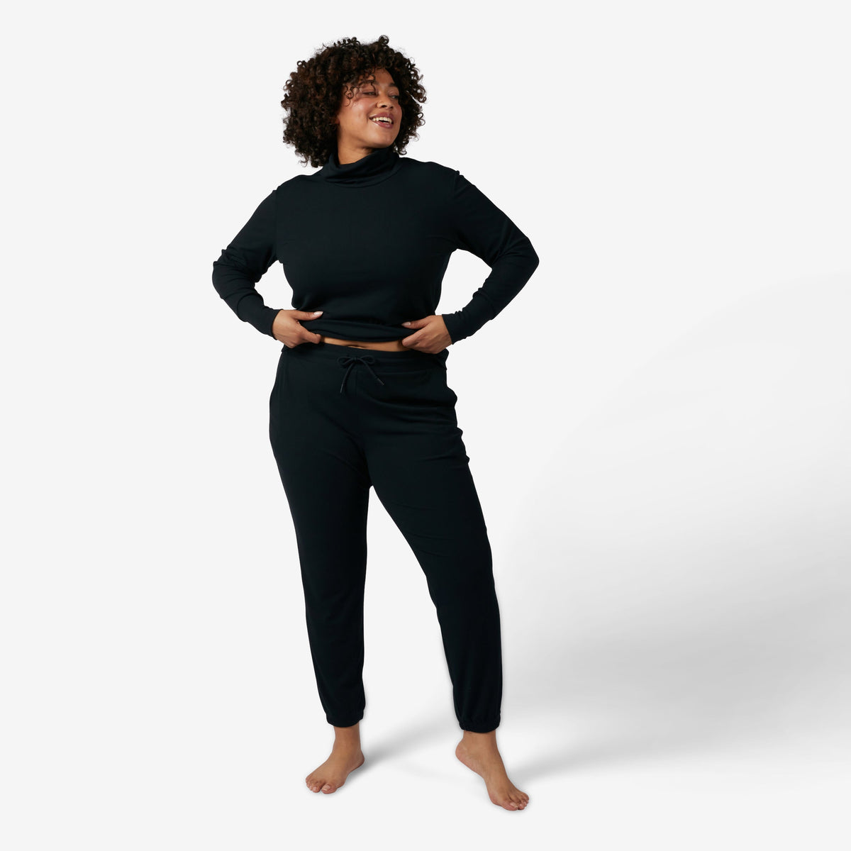 TomboyX Bamboo Rib Drawstring Jogger - Black