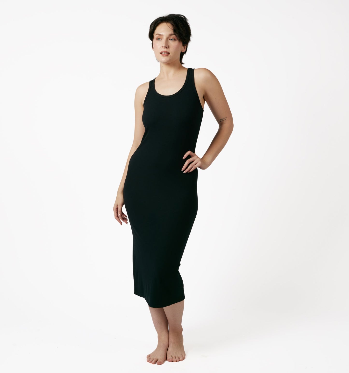 TomboyX Bamboo Rib Sleeveless Midi Dress - Black