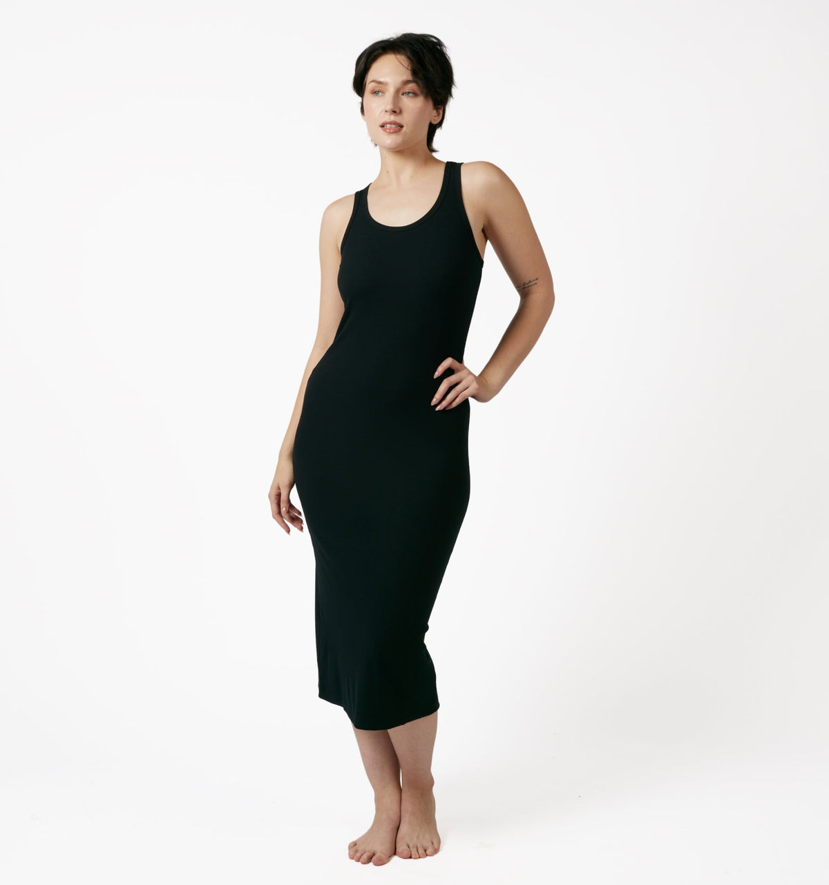 TomboyX Bamboo Rib Sleeveless Midi Dress - Black