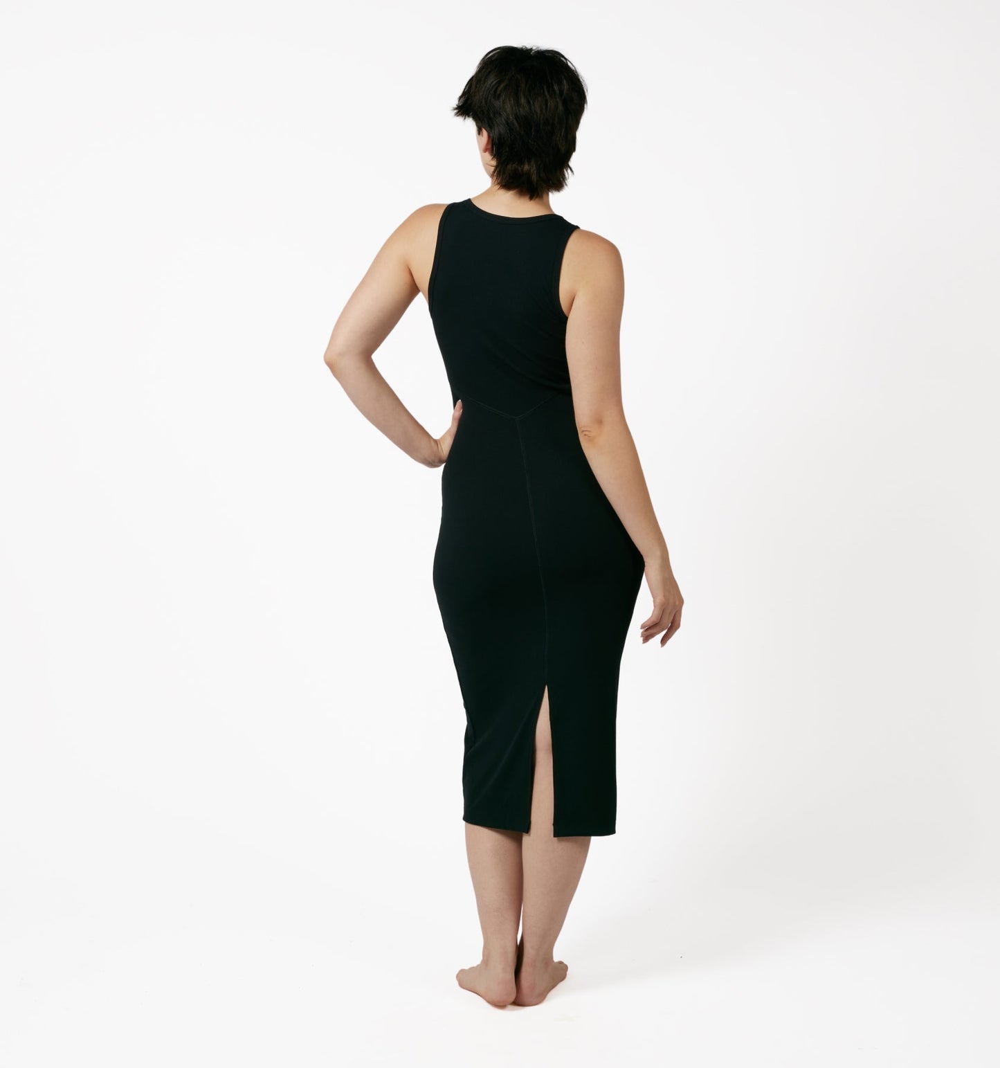 TomboyX Bamboo Rib Sleeveless Midi Dress - Black
