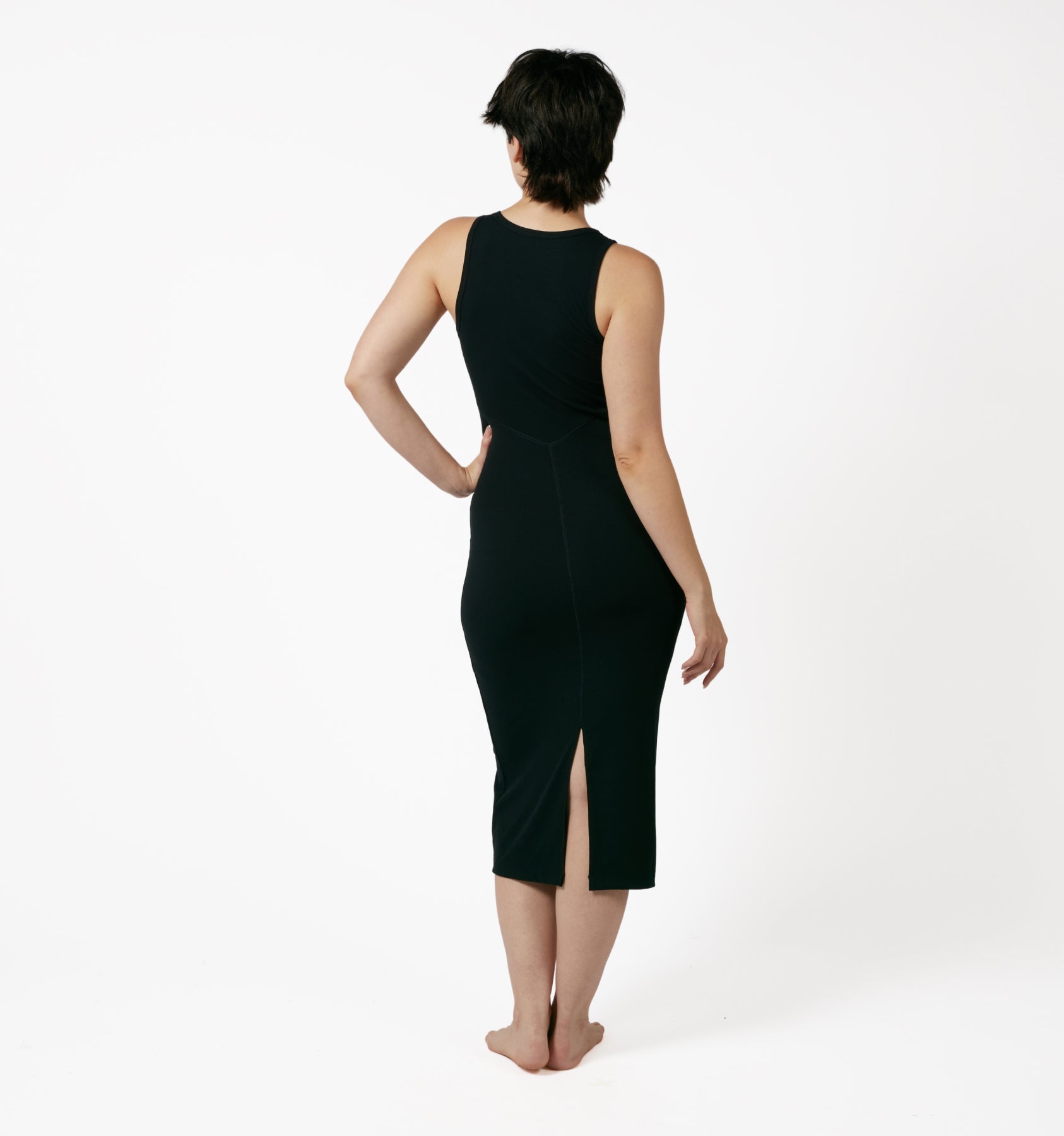 TomboyX Bamboo Rib Sleeveless Midi Dress - Black