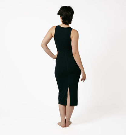 TomboyX Bamboo Rib Sleeveless Midi Dress - Black