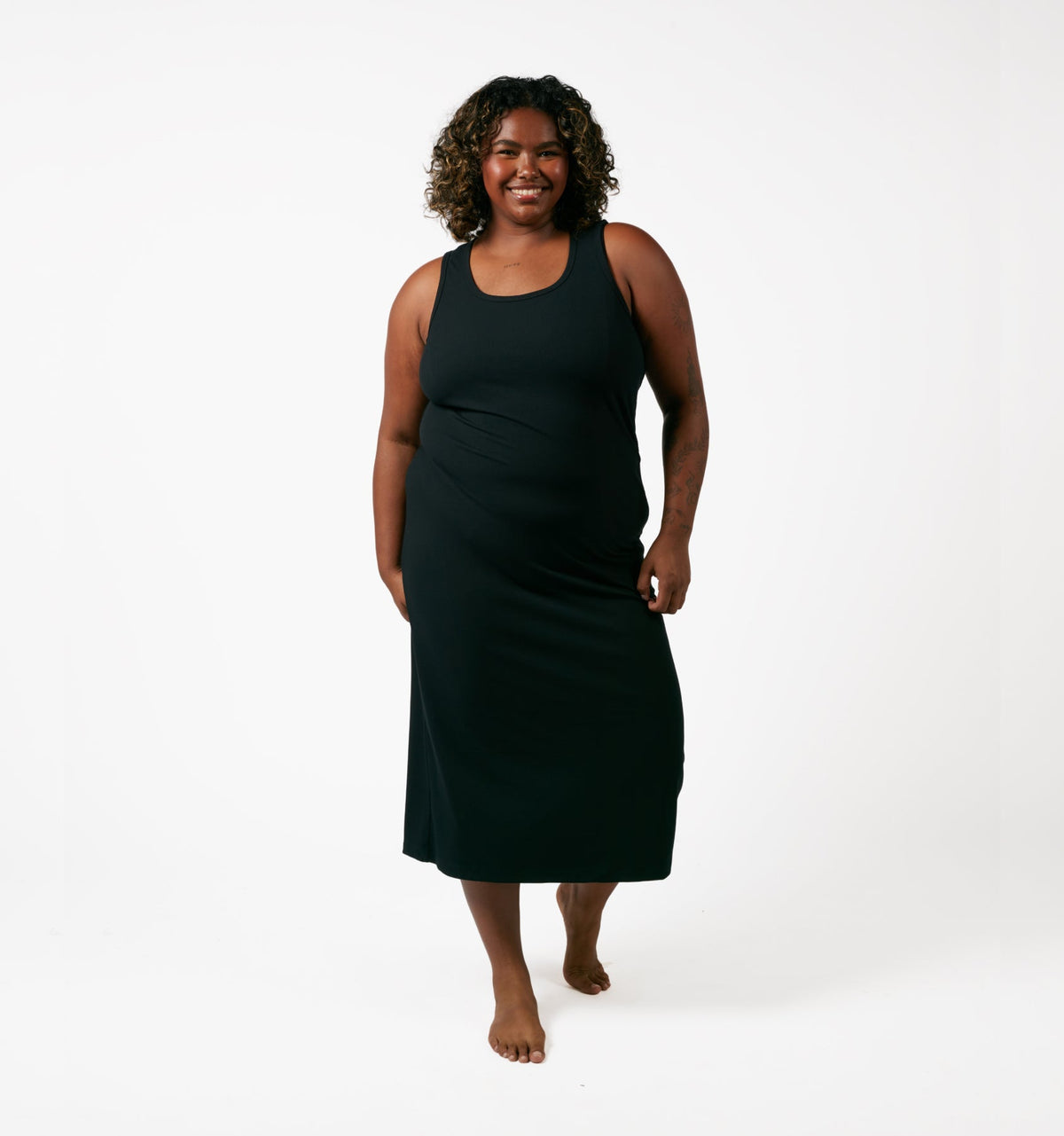 TomboyX Bamboo Rib Sleeveless Midi Dress - Black