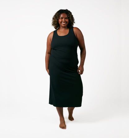 TomboyX Bamboo Rib Sleeveless Midi Dress - Black