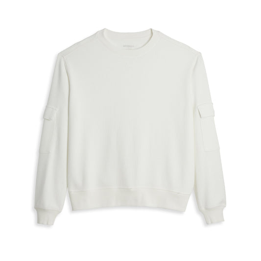 TomboyX Modal Cloud Waffle Long Sleeve Cargo Crew - Natural