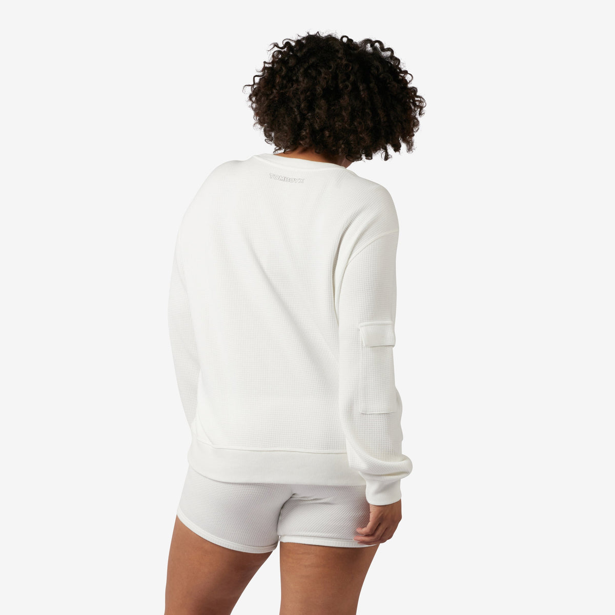 TomboyX Modal Cloud Waffle Long Sleeve Cargo Crew - Natural
