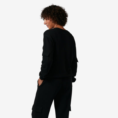TomboyX Modal Cloud Waffle Long Sleeve Cargo Crew - Black Beauty