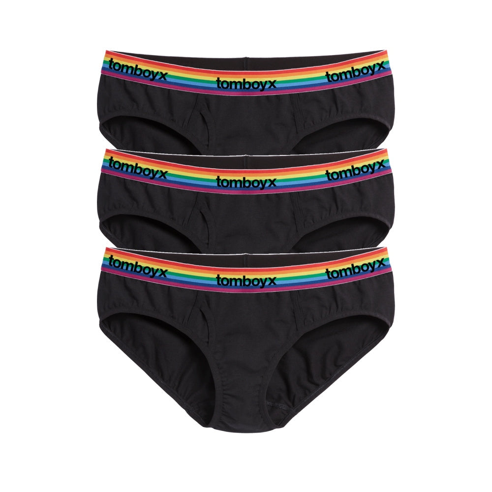 TomboyX Iconic Briefs 3-Pack - Cotton Black Rainbow Logo