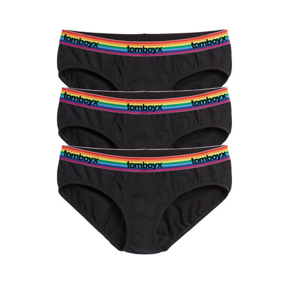 TomboyX Iconic Briefs 3-Pack - Cotton Black Rainbow Logo