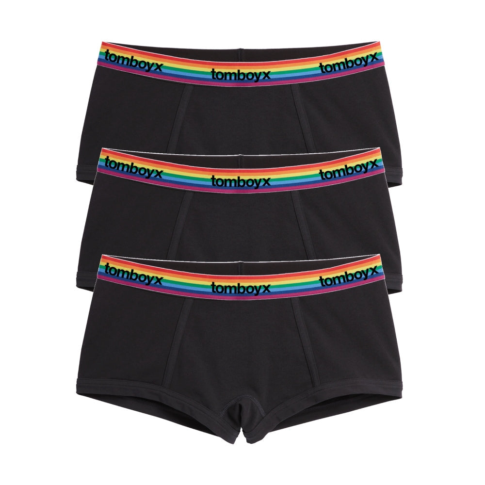 TomboyX Boy Shorts 3-Pack - Cotton Black Rainbow Logo