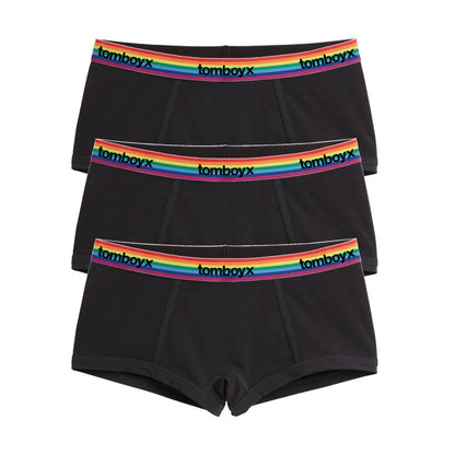 TomboyX Boy Shorts 3-Pack - Cotton Black Rainbow Logo