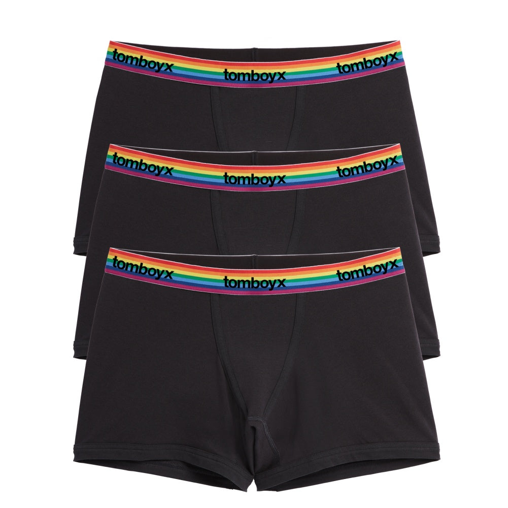 TomboyX 4.5" Trunks 3-Pack - Cotton Black Rainbow Logo