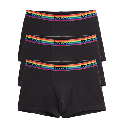 TomboyX 4.5" Trunks 3-Pack - Cotton Black Rainbow Logo