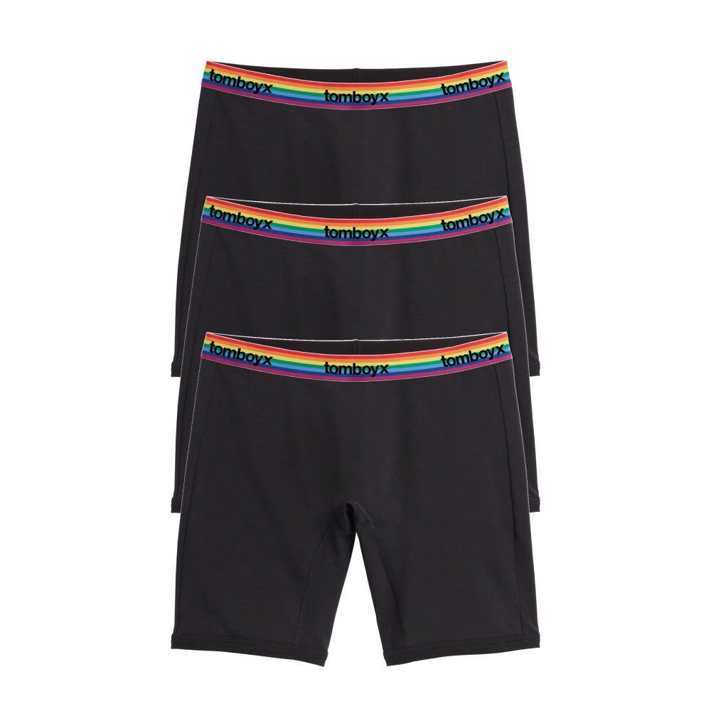 TomboyX 9" Boxer Briefs 3-Pack - Cotton Black Rainbow Logo