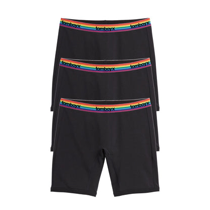 TomboyX 9" Boxer Briefs 3-Pack - Cotton Black Rainbow Logo