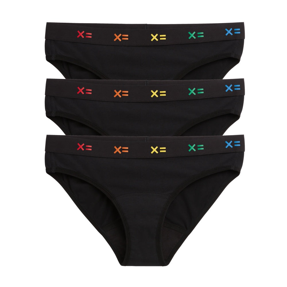 TomboyX First Line Period Bikini 3-Pack - Black X= Rainbow