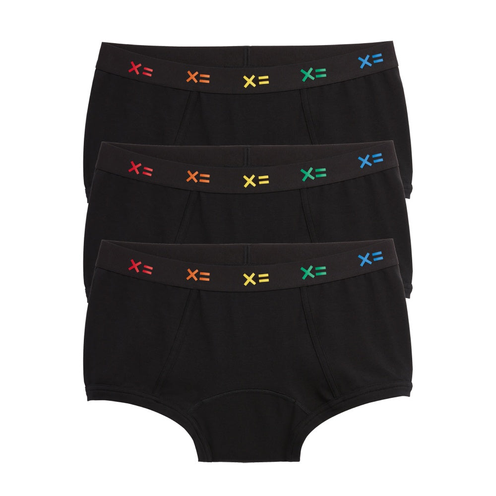 TomboyX First Line Period Boy Shorts 3-Pack - Black X= Rainbow