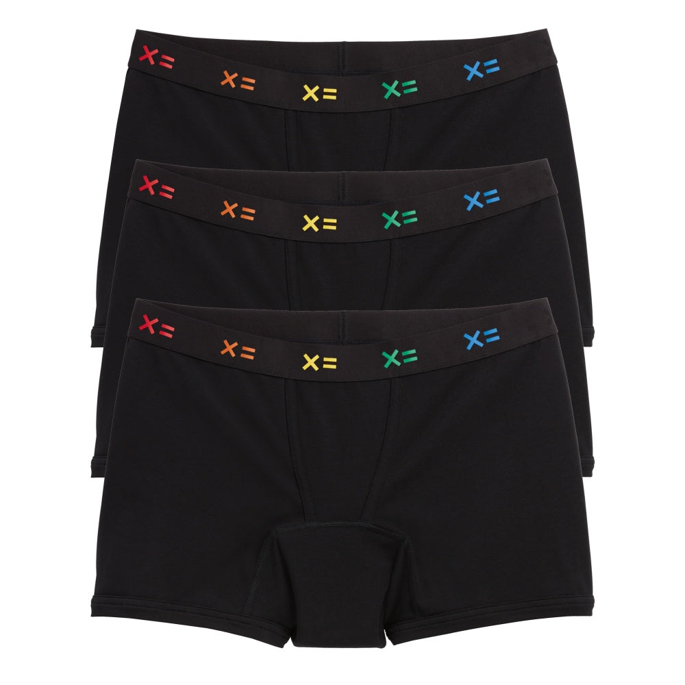 TomboyX First Line Period 4.5" Trunks 3-Pack - Black X= Rainbow