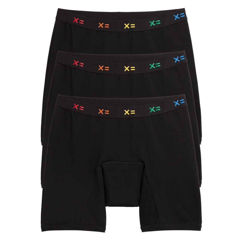 TomboyX First Line Period 9" Boxer Briefs 3-Pack - Black X= Rainbow